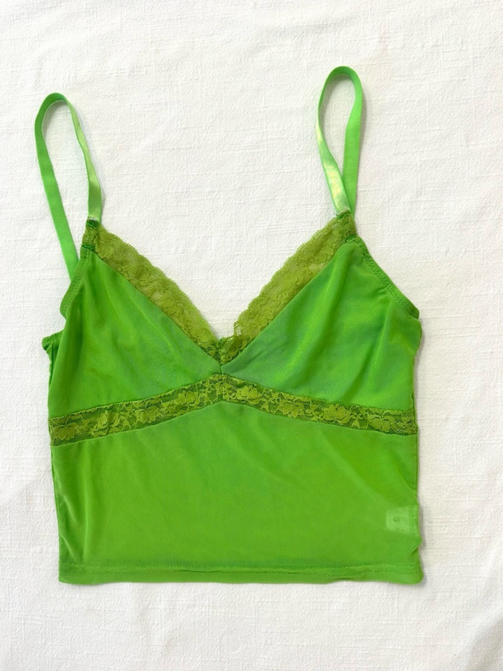 Neon Green Lace Trim Cami Fairy Grunge Coquette Mesh Tank XS/S